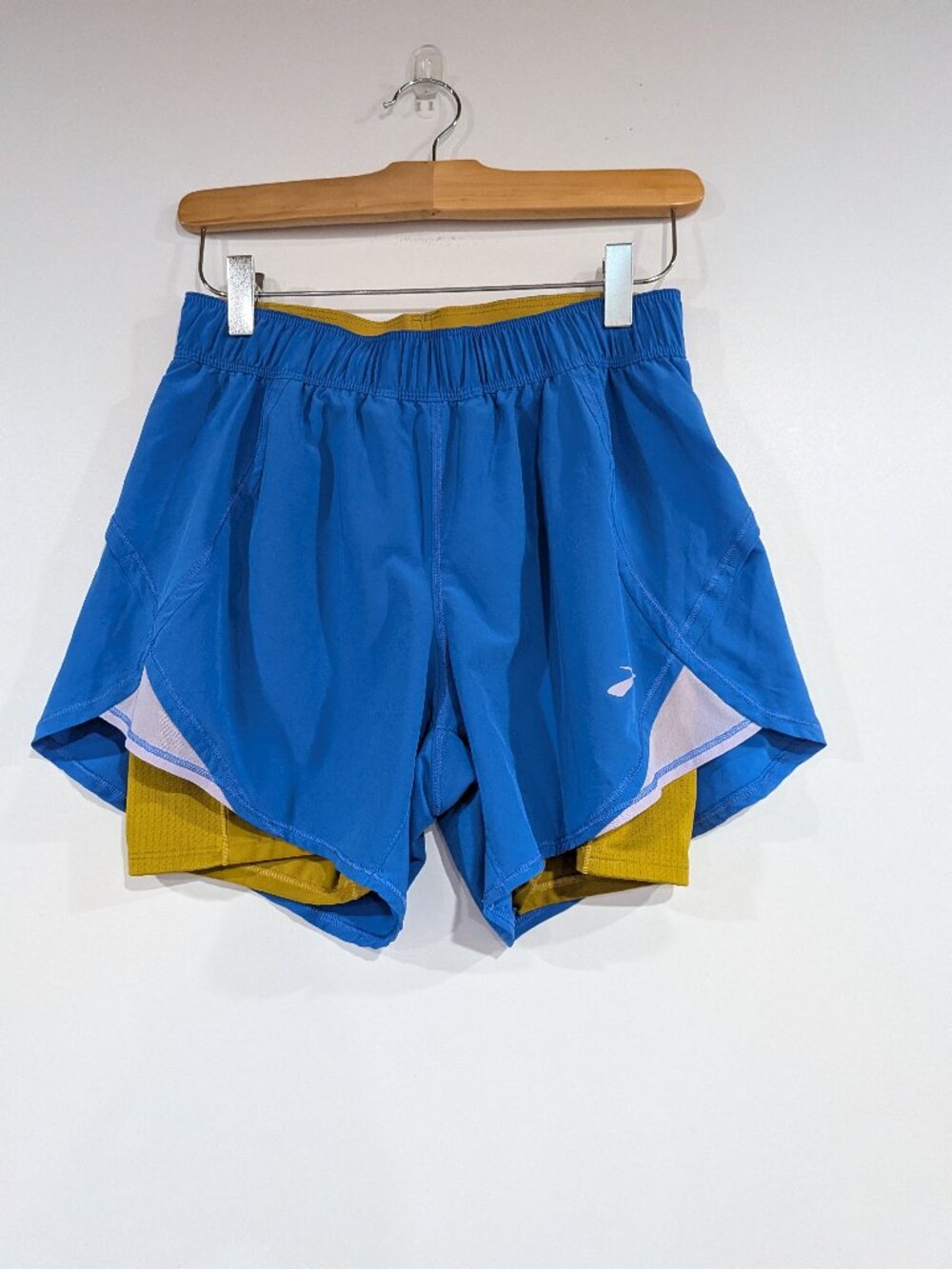 Brooks Running Shorts with Built-In Lining Blue Mustard Yellow Size XS